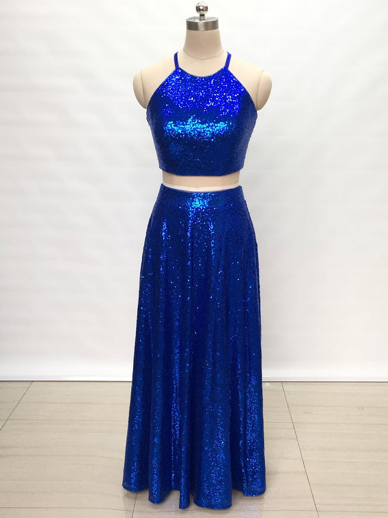 BohoProm prom dresses Fabulous Sequin Lace Jewel Neckline 2 Pieces A-line Prom Dress PD092