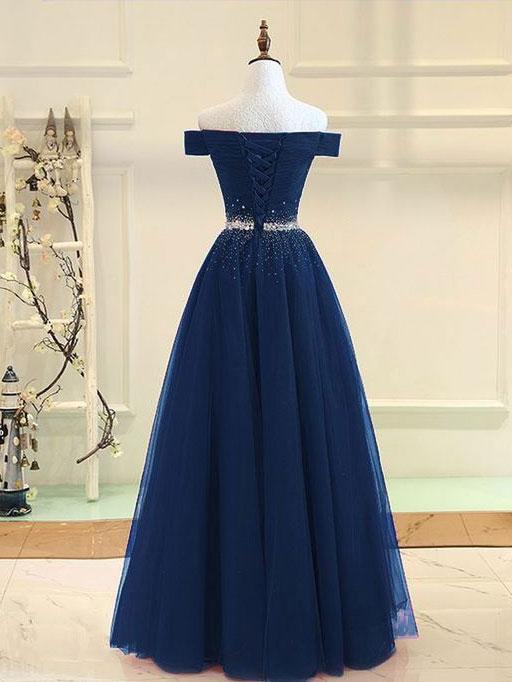 BohoProm prom dresses Fabulous Tulle Off-the-shoulder Neckline Ball Gown Prom Dresses With Rhinestones PD155
