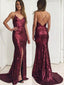 Fantastic Sequin Lace Spaghetti Straps Neckline Sheath Prom Dress PD196