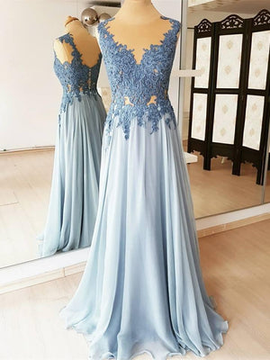 BohoProm prom dresses Fashionable Chiffon Jewel Neckline A-line Prom Dresses With Beaded Appliques PD219