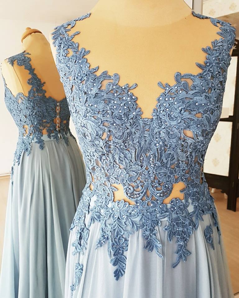 BohoProm prom dresses Fashionable Chiffon Jewel Neckline A-line Prom Dresses With Beaded Appliques PD219