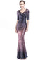 Fashionable Sequin Lace V-neck Neckline Half Sleeves Mermaid Prom Dress PD209