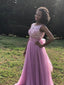 Gorgeous Tulle Bataeu Neckline A-line Prom Dresses With Rhinestones PD110
