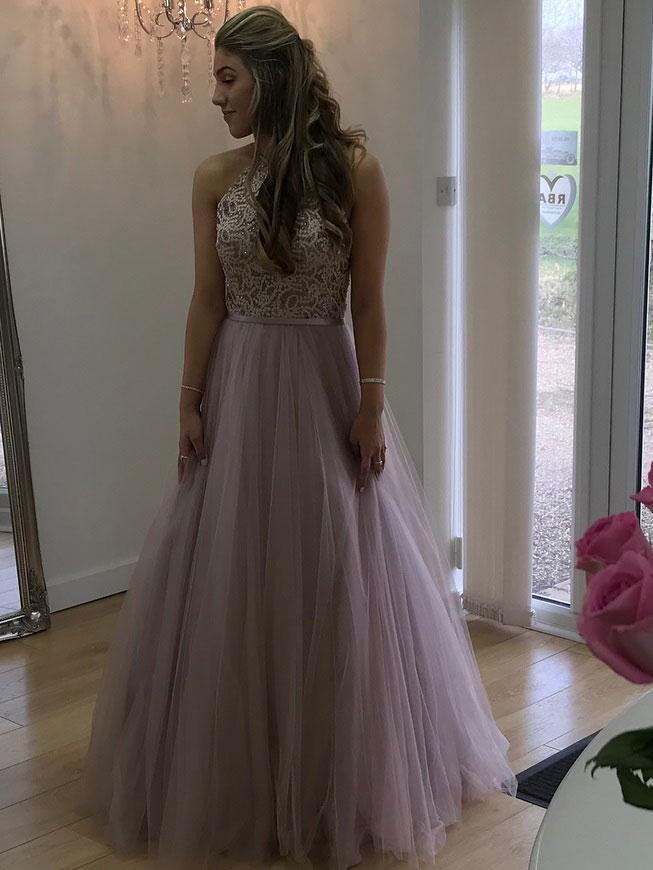 BohoProm prom dresses Gorgeous Tulle Jewel Neckline Floor-length A-line Prom Dresses With Beadings PD086