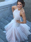 Graceful Tulle Halter Neckline Chapel Train Mermaid Prom Dresses With Beadings PD054