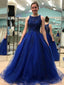 Graceful Tulle Scoop Neckline A-line Prom Dresses With Beaded Appliques PD117