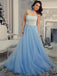 BohoProm prom dresses Graceful Tulle Strapless Neckline Sweep Train A-line Prom Dresses With Beaded Appliques PD042