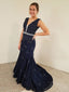 Luxury Lace V-neck Neckline Chapel Train Sheath Prom Dresses With Beadings PD145