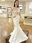 Marvelous Satin Jewel Neckline Backless Mermaid Prom Dresses With Appliques PD146
