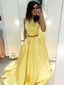 Marvelous Satin Jewel Neckline Chapel Train Two-piece A-line Prom Dresses With Pockets PD021