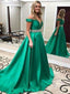 Marvelous Satin Off-the-shoulder Neckline Chapel Train A-line Prom Dresses With Beadiings PD063