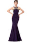 Mermaid Halter Floor-Length Satin Purple LongProm Dresses HX0078