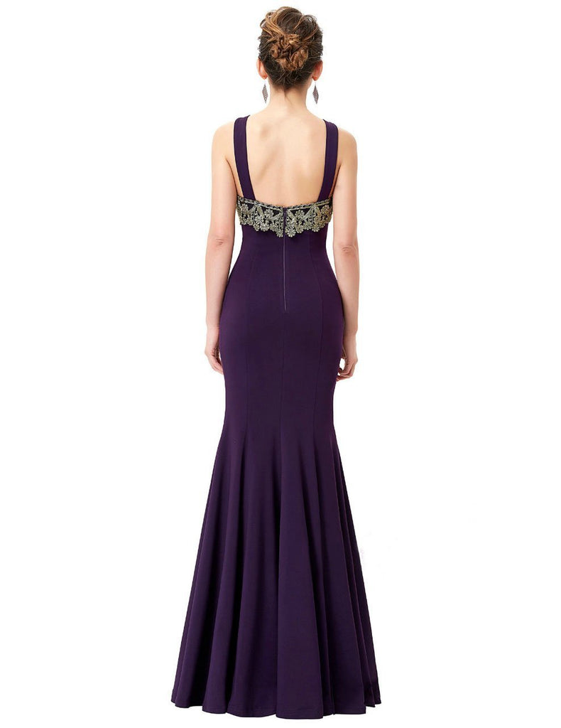 BohoProm prom dresses Mermaid Halter Floor-Length Satin Purple LongProm Dresses HX0078