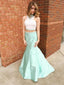 Mermaid Halter Floor-Length Satin Two Piece Mint Prom Dresses HX0094