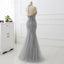 BohoProm prom dresses Mermaid Halter Floor-Length Tulle Gray Prom Dresses With Beading ASD27094
