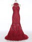Mermaid Halter Sweep Train Tulle Lace Pageant Evening Dresses ASD26713