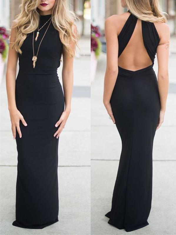 BohoProm prom dresses Mermaid High-Neck Floor-Length Jersey Black Prom Dresses HX00139