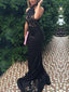 Mermaid High-Neck Sweep Train Jersey Black Prom Dresses HX00141