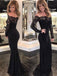 BohoProm prom dresses Mermaid Off-Shoulder Sweep Train Chiffon Appliqued Black Prom Dresses ABC0007