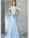 BohoProm prom dresses Mermaid Off-Shoulder Sweep Train Lace Sky Blue Prom Dresses ASD26815