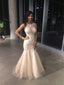 Mermaid Scoop-Neck Floor-Length Tulle Prom Dresses With Beading HX0096