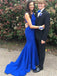 BohoProm prom dresses Mermaid Scoop-Neck Sweep Train Satin Royal Blue Sexy Prom Dresses HX0095
