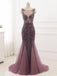 BohoProm prom dresses Mermaid Scoop-Neck Sweep Train Tulle Dusty Rose Prom Dresses With Rhine Stones ASD27097