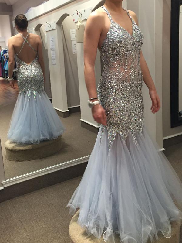 BohoProm prom dresses Mermaid Spaghetti Strap Floor-Length Tulle Sequin Prom Dresses ASD26704