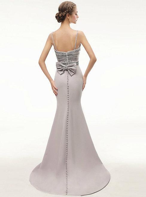 BohoProm prom dresses Mermaid Spaghetti Strap Sweep Train Satin Prom Dresses With Rhine Stones HX0075