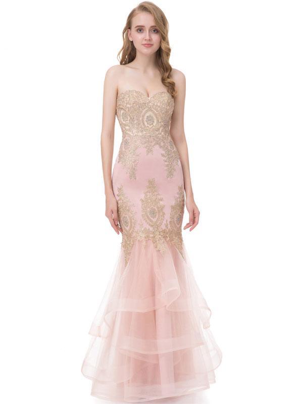 BohoProm prom dresses Mermaid Sweetheart Floor-Length Organza Rhine Stone Prom Dress 3119