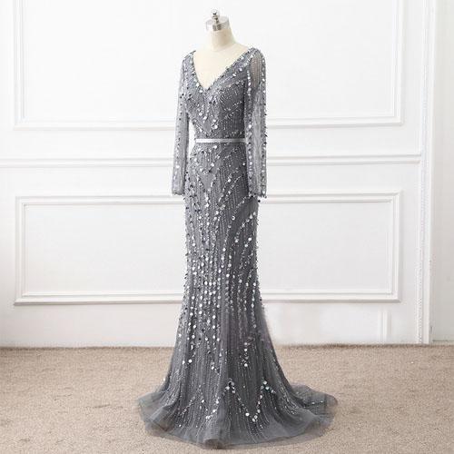 BohoProm prom dresses Mermaid V-neck Floor-Length Organza Elegant Prom Dresses With Rhine Stones ASD27101