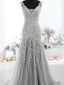 Mermaid V-neck Floor-Length Tulle Gray Prom Dresses With Beading HX00135