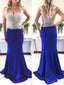 Mermaid V-neck Sweep Train Satin Sequined Royal Blue Prom Dress 3068