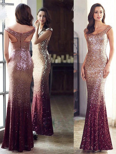 BohoProm prom dresses Modern Sequin Lace Scoop Neckline Floor-length Mermaid Prom Dress PD210