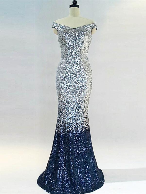 BohoProm prom dresses Modern Sequin Lace Scoop Neckline Floor-length Mermaid Prom Dress PD210