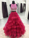 BohoProm prom dresses Modern Tulle Jewel Neckline 2 Pieces A-line Prom Dresses With Rhinestones PD058