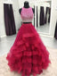 Modern Tulle Jewel Neckline 2 Pieces A-line Prom Dresses With Rhinestones PD058