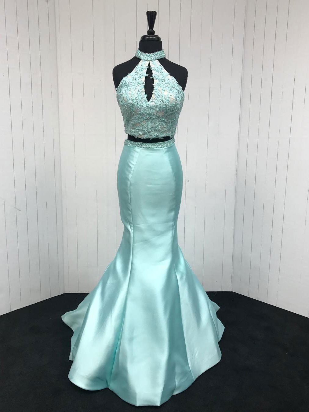 Mint green 2 outlet piece prom dress