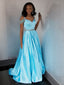 Modest Satin Spaghetti Straps Neckline Chapel Train A-line Prom Dresses With Beadings PD007