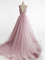 Modest Tulle V-neck Neckline Ball Gown Prom Dresses With Bowknot PD189