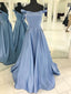 Outstanding Satin Off-the-shoulder Neckline Sweep Train A-line Prom Dresses With Rhinestones PD017