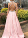 BohoProm prom dresses Popular Satin Jewel Neckline Backless Sweep Train A-line Prom Dresses With Rhinestones PD048