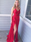 Popular Satin Spaghetti Straps Neckline Sweep Train Sheath Prom Dress PD040