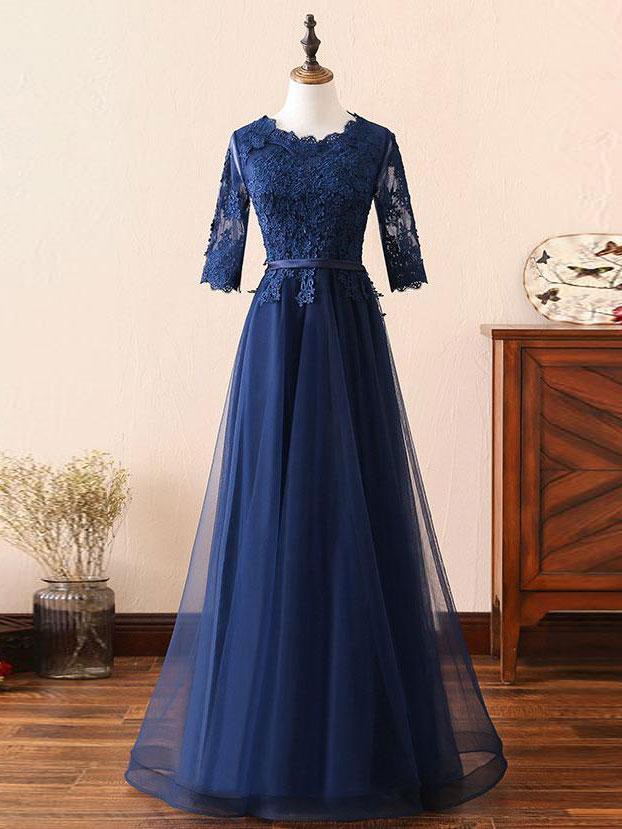 BohoProm prom dresses Popular Tulle Scoop Neckline Floor-length A-line Prom  Dresses With Beaded Appliques PD035