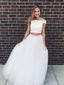 Pure Tulle Off-the-shoulder Neckline 2 Pieces A-line Prom Dresses With Beadings PD152