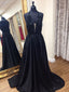 Romantic Satin Halter Neckline A-line Prom Dresses With Beadings PD119