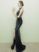 BohoProm prom dresses Sexy Sequin Lace Jewel Neckline Sweep Train Mermaid Prom Dresses With Slit PD208