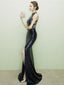 Sexy Sequin Lace Jewel Neckline Sweep Train Mermaid Prom Dresses With Slit PD208