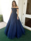 Sexy Tulle Off-the-shoulder Neckline Ball Gown Prom Dresses With Beadings PD147