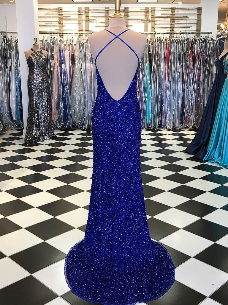 BohoProm prom dresses Shimmering Sequin Lace Halter Neckline Sweep Train Sheath Prom Dress PD088